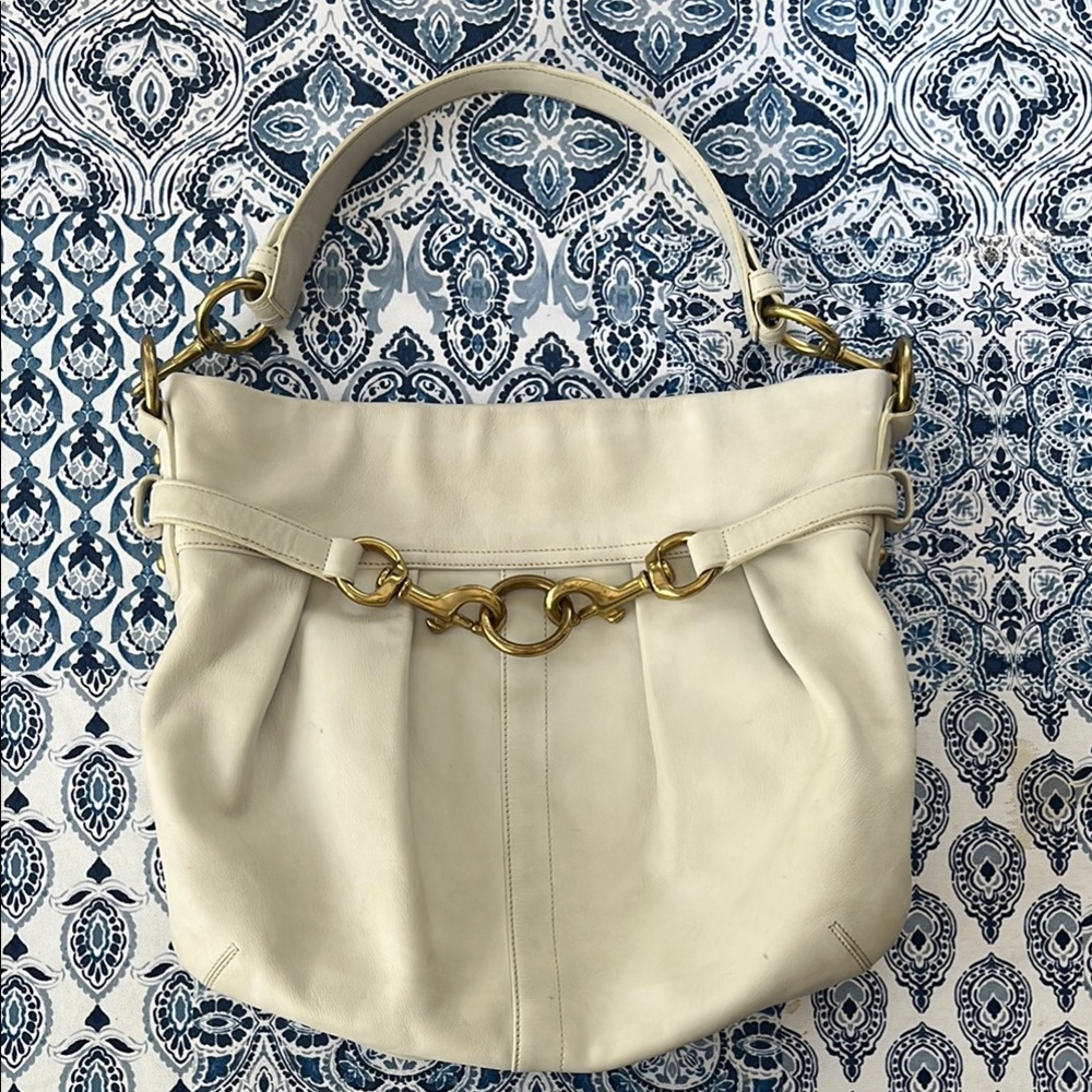 Coach Cream Leather Handbag with Solid Brass Hardware